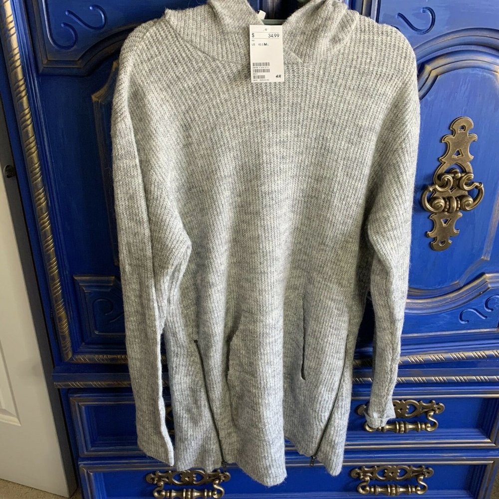New! H&M Divided Hoodie Side Zip Sweater Gray Med